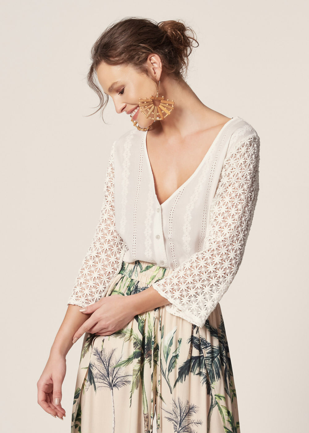 Camisa Manga Curta Em Renda 55 40 2424 Ofw Mob