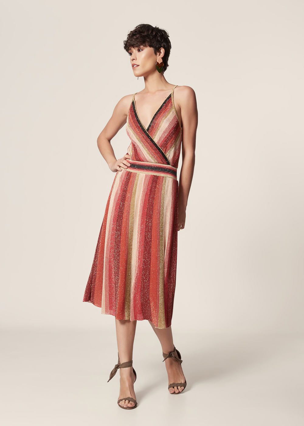 vestido midi tricot lurex