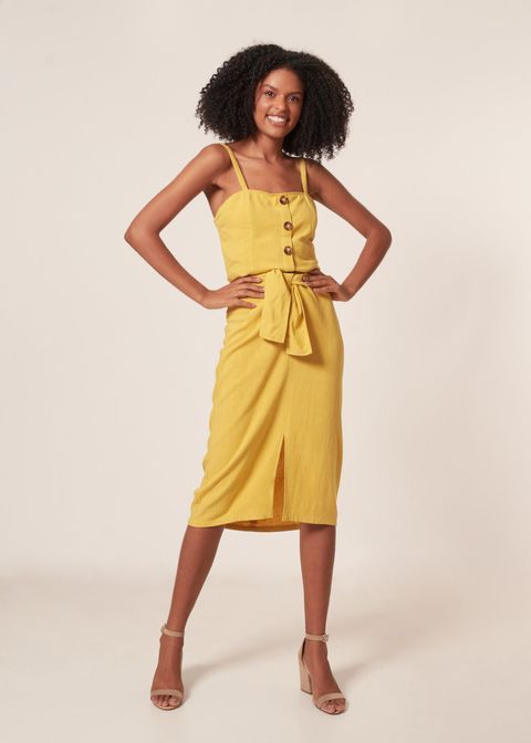 Saia Midi Evasê Linen Saia Midi Evasê Linen
