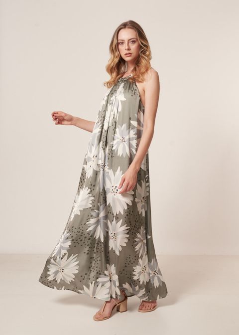 Vestido Cetim Estampa Floral Vintage