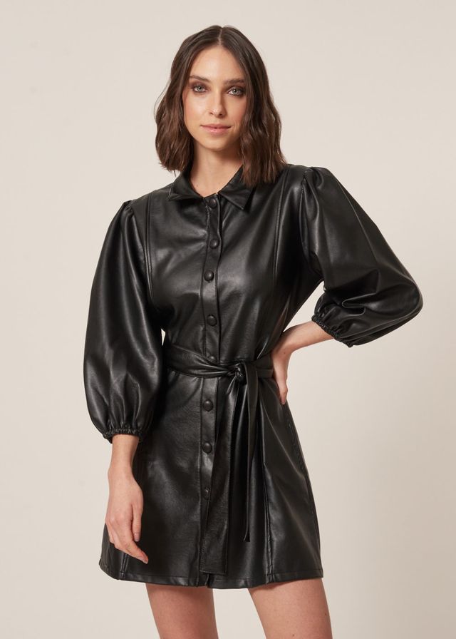 Vestido Pu Manga Bufante