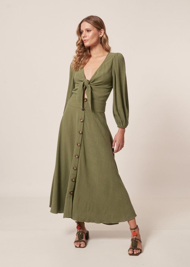 Vestido Midi Linho Manga 3/4