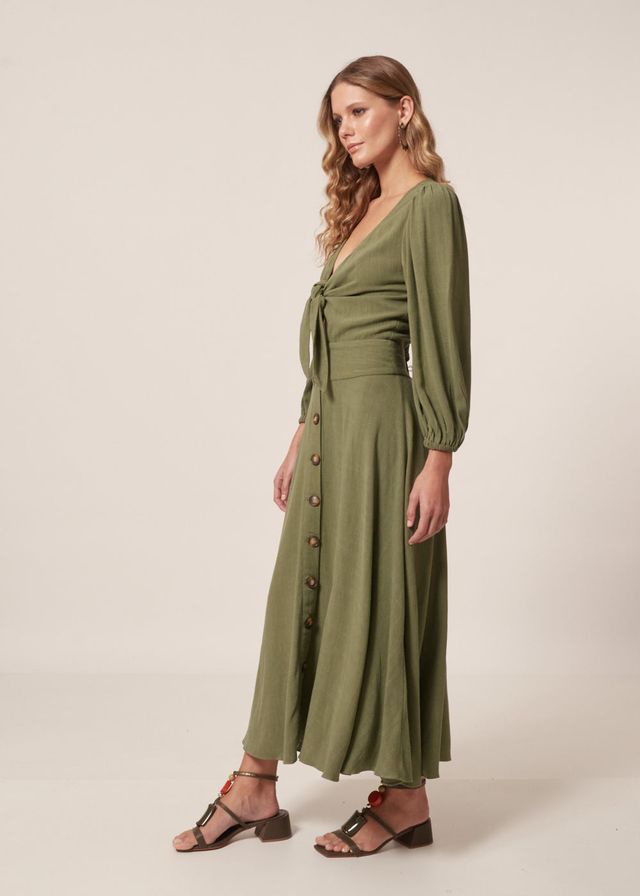 Vestido Midi Linho Manga 3/4