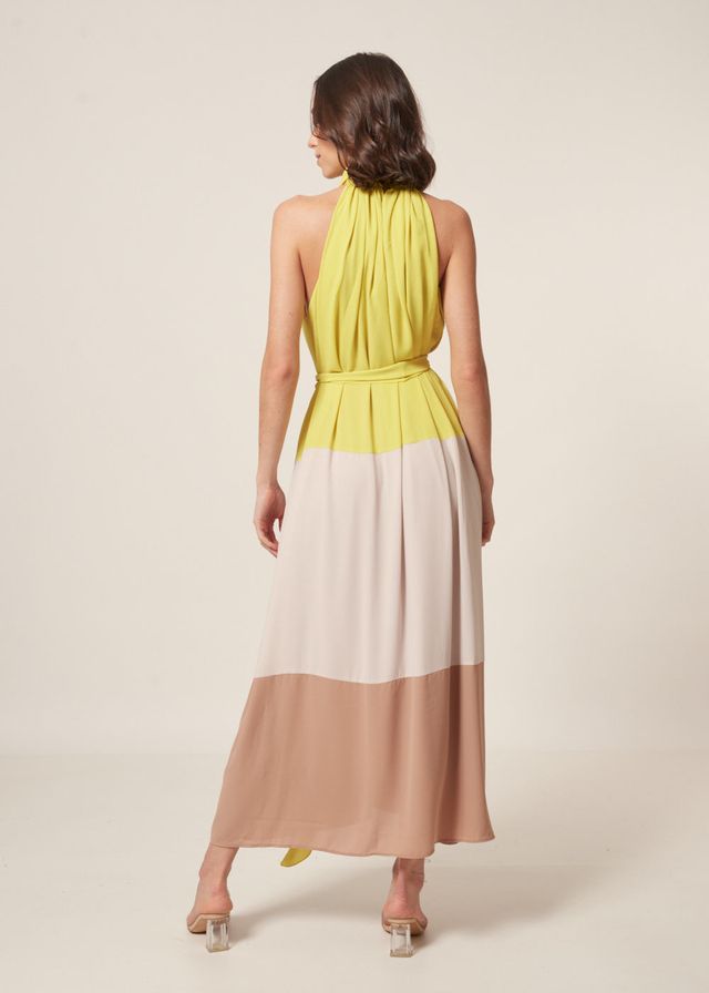 Vestido Longo Chiffon Recortes Color