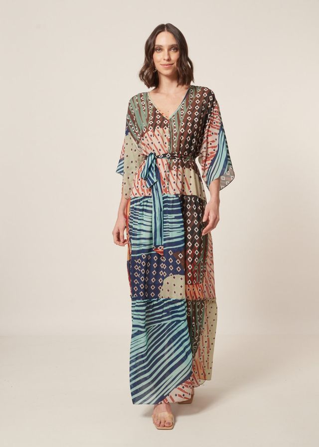 Vestido Longo Chiffon Estampa Abstrato
