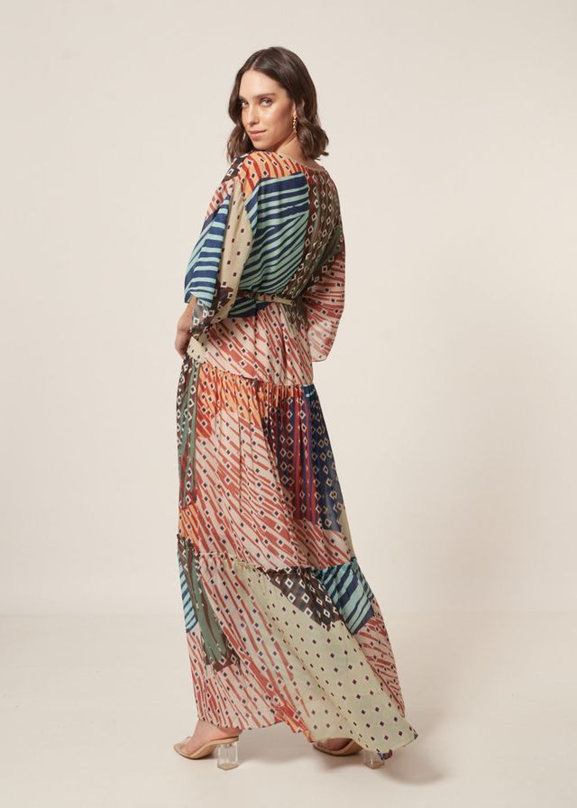 Vestido Longo Chiffon Estampa Abstrato