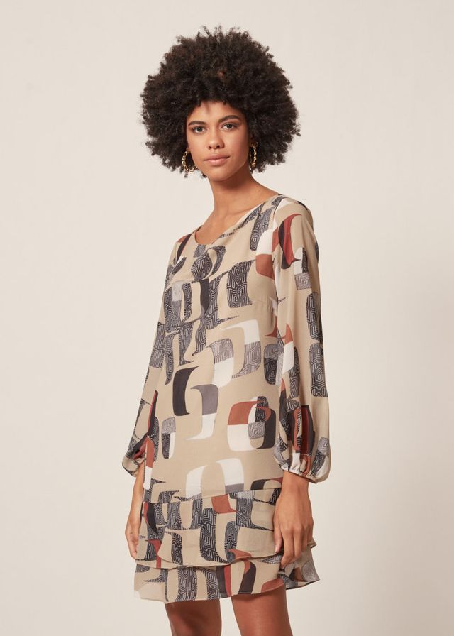 Vestido Chiffon M/L Estampa Geométrico
